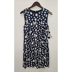 Karl Lagerfeld Paris Navy Floral 3D Flower Sleeveless Shift Dress NWT Sz 10